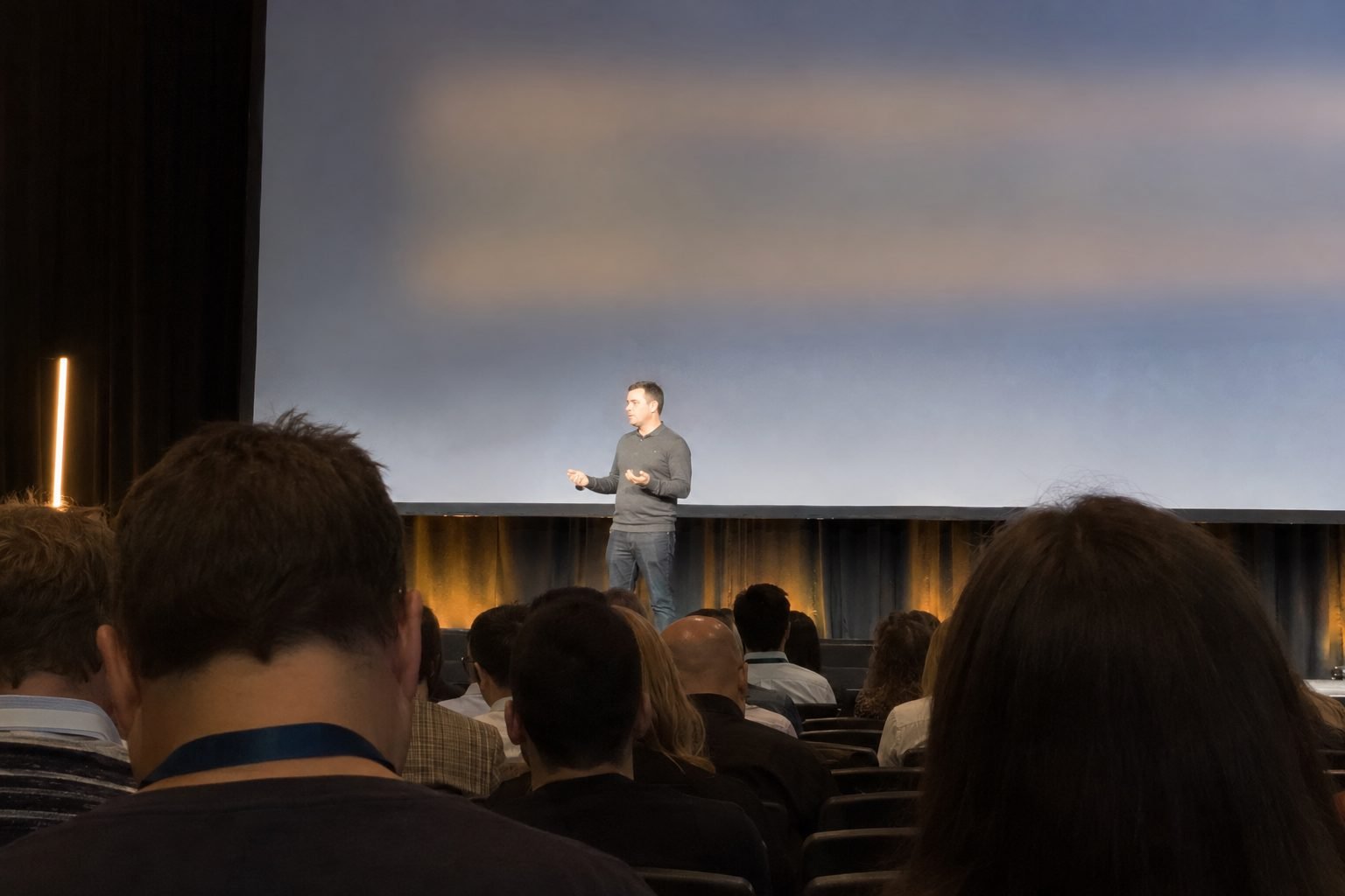 A live event space set for a presentation